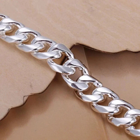 925 Sterling Silver 10 MM Chain Link Bracelet - Picture 6 of 10
